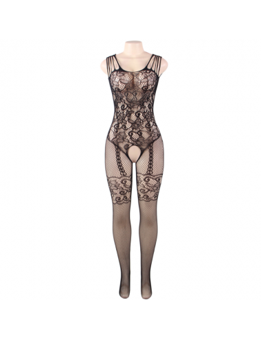 QUEEN LINGERIE OPEN CROTHLESS BODYSTOCKING FLOWER LACES S-L