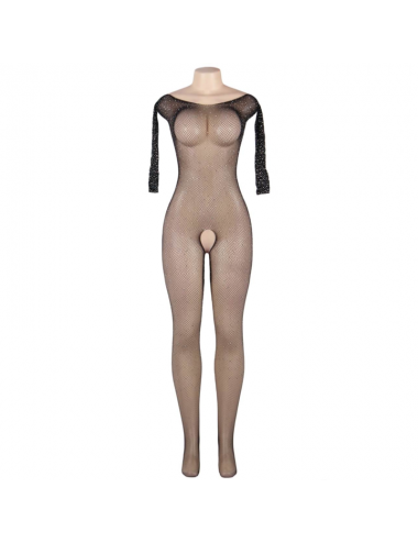 QUEEN LINGERIE FISHNET DIAMOND LONG SLEEVE BODYSTOCKING S-L