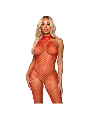 LEG AVENUE RACER NECK BODYSTOCKING ONE SIZE - RED