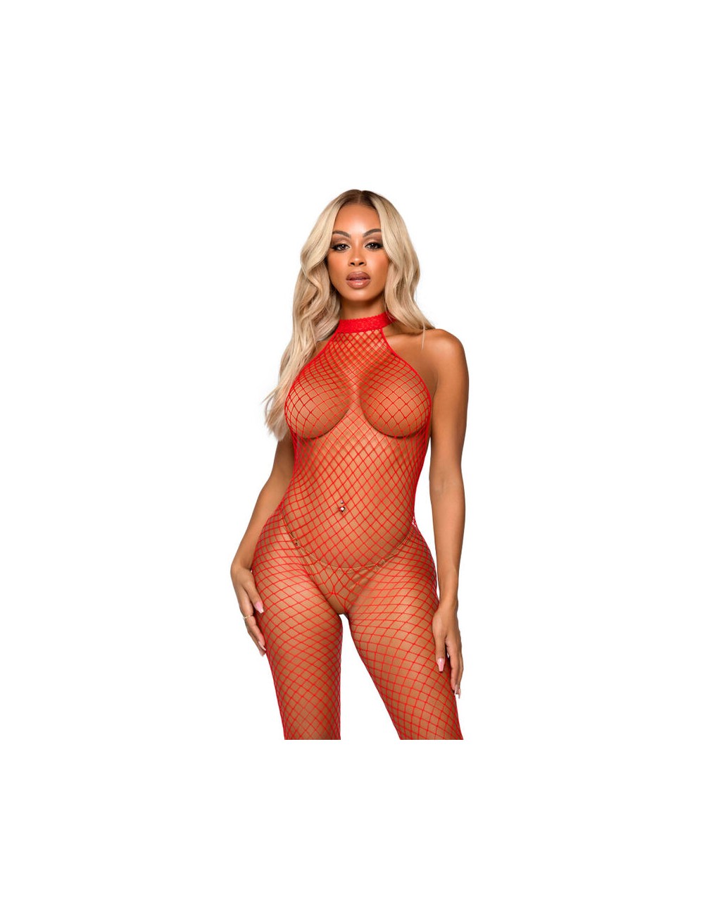 LEG AVENUE RACER NECK BODYSTOCKING ONE SIZE - RED