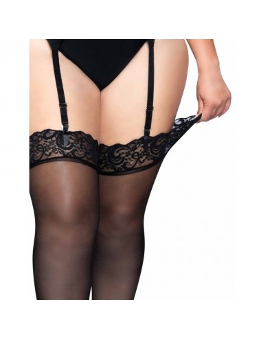 PLUS SIZE NYLON SHEER THIGH HIGHS WITH LACE TOP