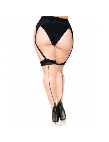 PLUS LYCRA SHEER 2 TONE THIGH HIGH WITH BACKSEAM AND CUBAN HEEL