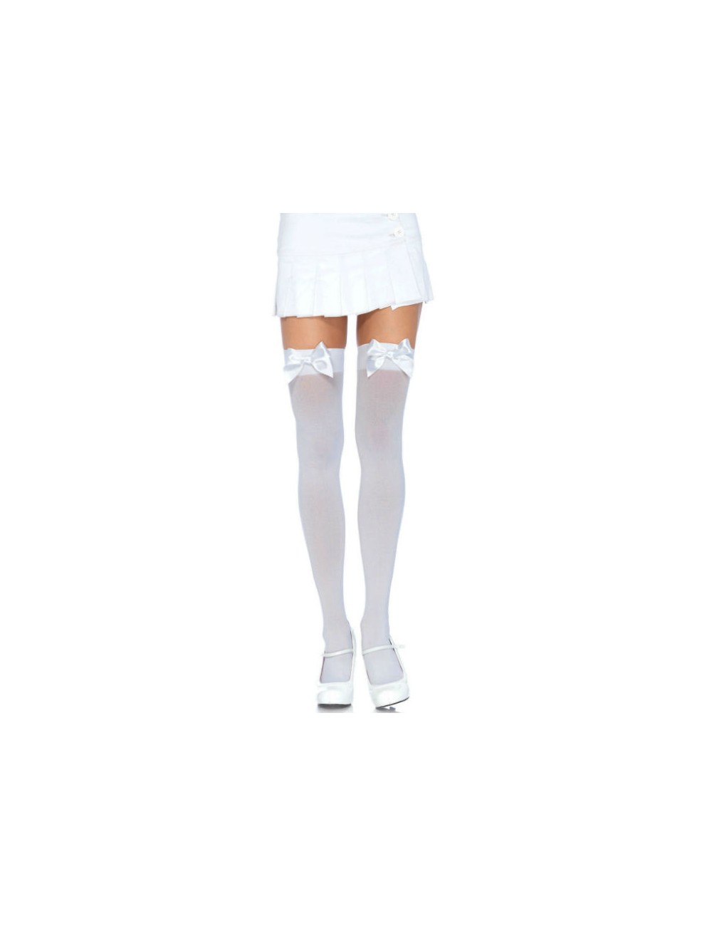 LEG AVENUE NYLON THIGH HIGHS WITH BOW WHITE / WHITE LEG AVENUE NYLON THIGH HIGHS WITH BOW WHITE / WHITE
