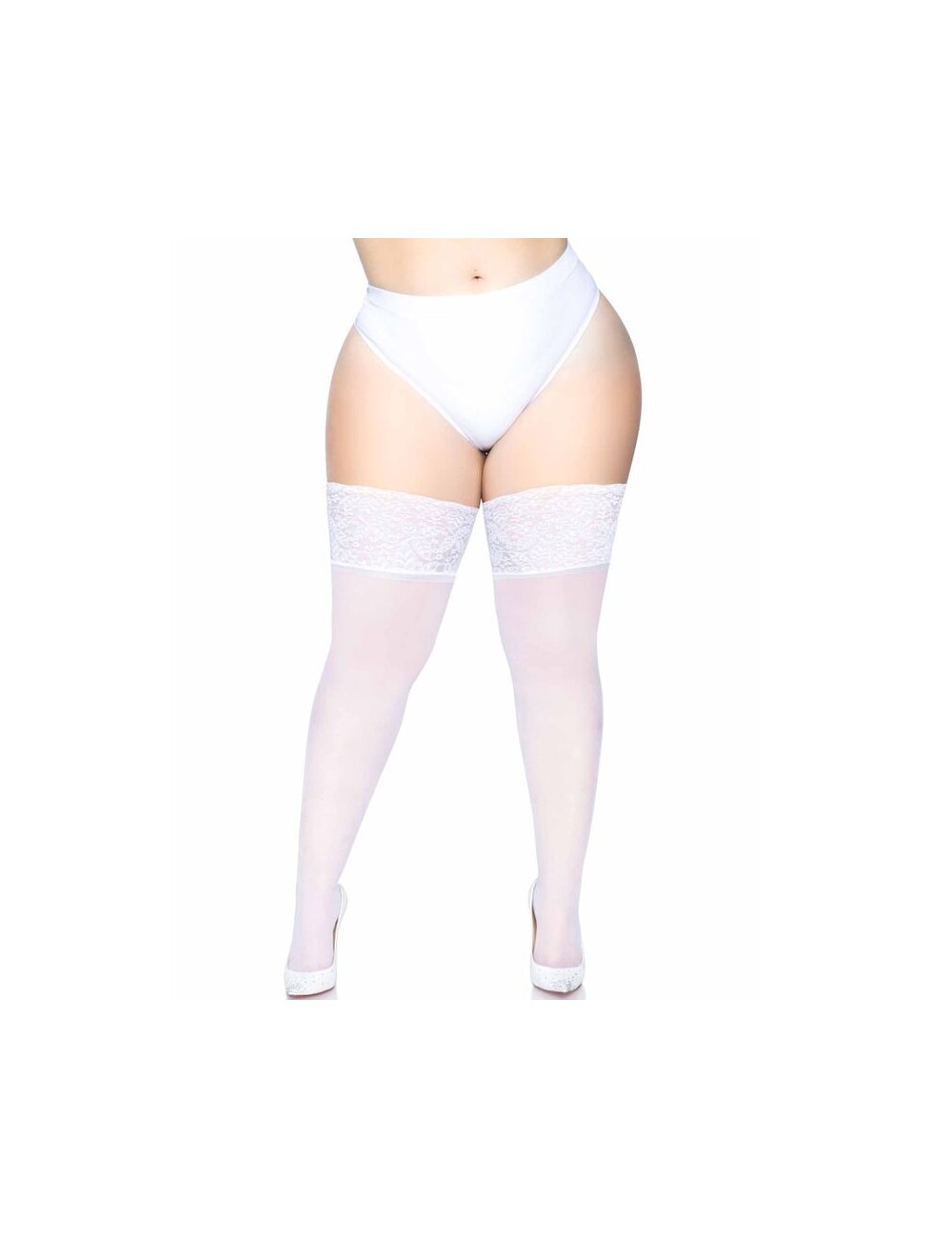 LEG AVENUE PLUS SIZE  STAY UP SHEER WHITE