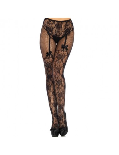 LEG AVENUE STOCKING FLOWERS DESIGN BACK CROTHLESS ONE SIZE