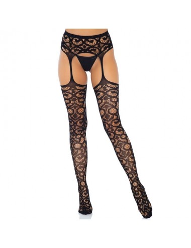 LEG AVENUE SCROLL LACE GARTER BELT STOCKINGS ONE SIZE