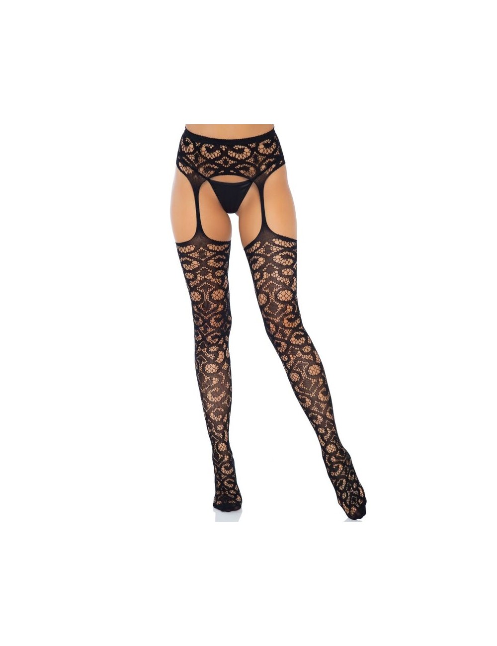 LEG AVENUE SCROLL LACE GARTER BELT STOCKINGS ONE SIZE