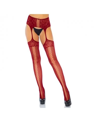 LEG AVENUE LACE UP GARTERBELT STOCKINGS - BURGUNDY ONE SIZE