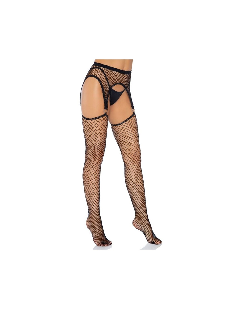 LEG AVENUE INDUSTRIAL NET STOCKINGS WITH O RING ATTACHED GARTER BELT ONE SIZE