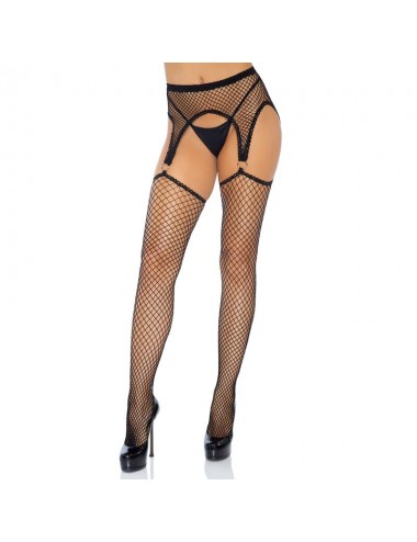 LEG AVENUE INDUSTRIAL NET STOCKINGS WITH O RING ATTACHED GARTER BELT ONE SIZE