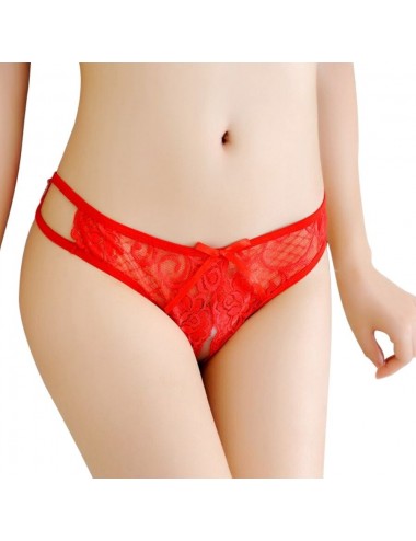 QUEEN LINGERIE OPEN CROTHLESS PANTIES ONE SIZE - RED