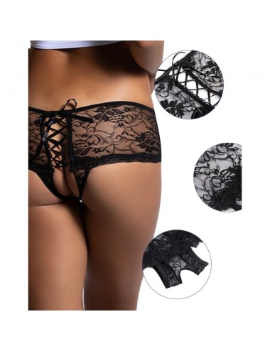 QUEEN LINGERIE OPEN BACK FLORAL LACE PANTIES L/XL