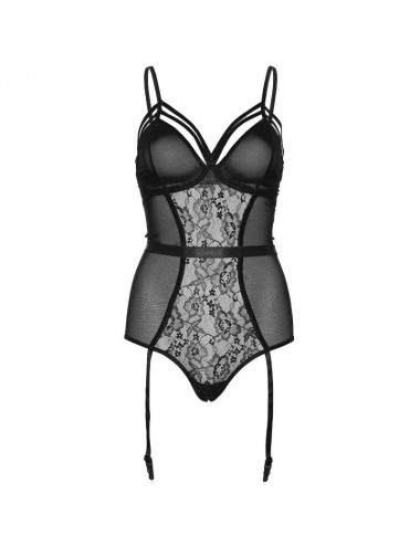 LEG AVENUE SHEER AND LACE GARTER TEDDY BLACK M