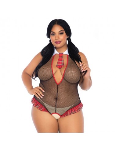 LEG AVENUE SCHOOLGIRL CROTHLESS FITNESS TEDDY PLUS SIZE