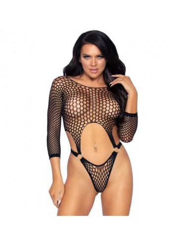LEG AVENUE TOP BODYSUIT WITH THONG BACK ONE SIZE - BLACK