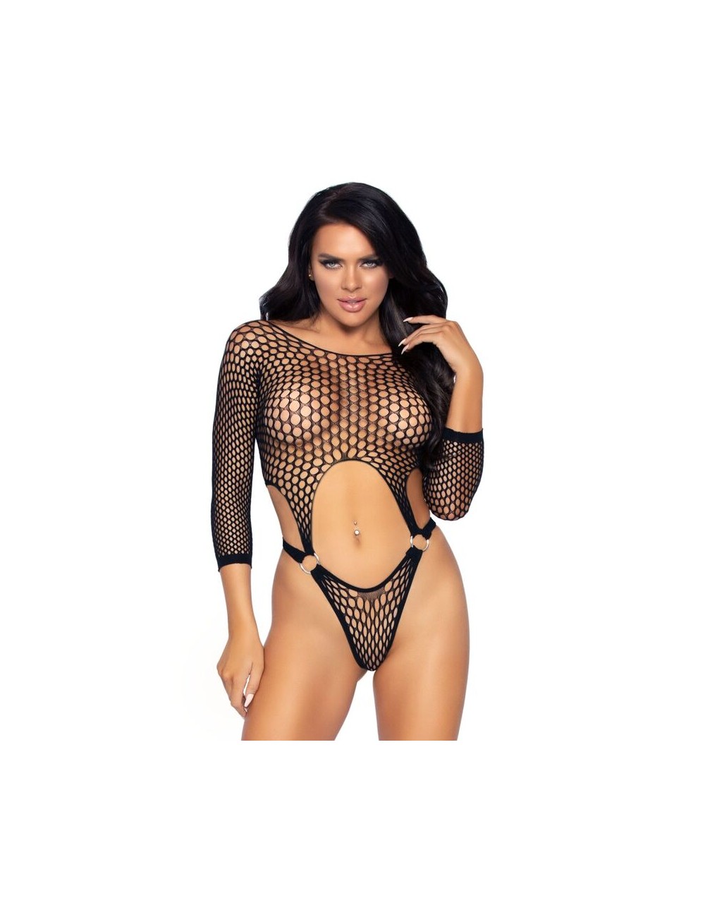 LEG AVENUE TOP BODYSUIT WITH THONG BACK ONE SIZE - BLACK