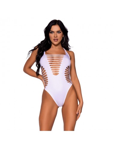 LEG AVENUE RACERBACK THONG BODYSUIT ONE SIZE - WHITE