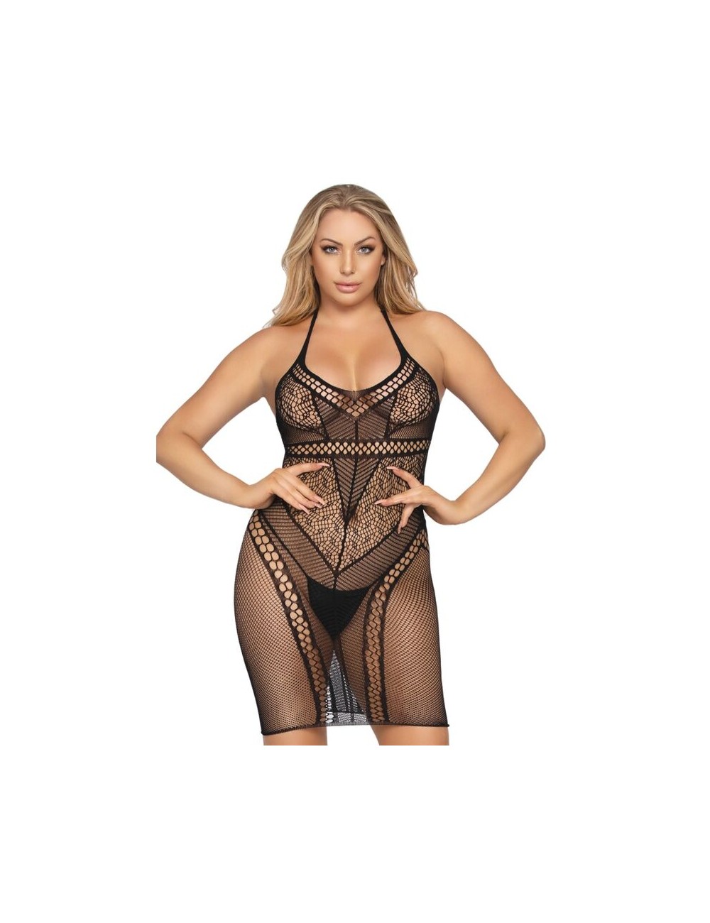 LEG AVENUE MULTI NET MINI DRESS ONE SIZE - BLACK