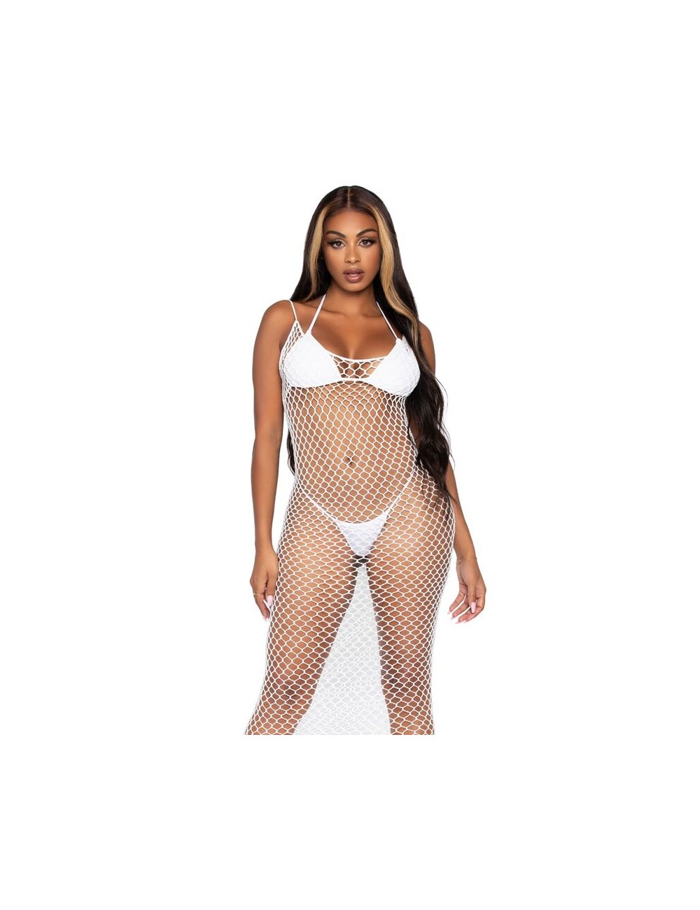 LEG AVENUE WOVEN TWIST NET MAXI DRESS ONE SIZE WHITE LEG AVENUE WOVEN TWIST NET MAXI DRESS ONE SIZE WHITE