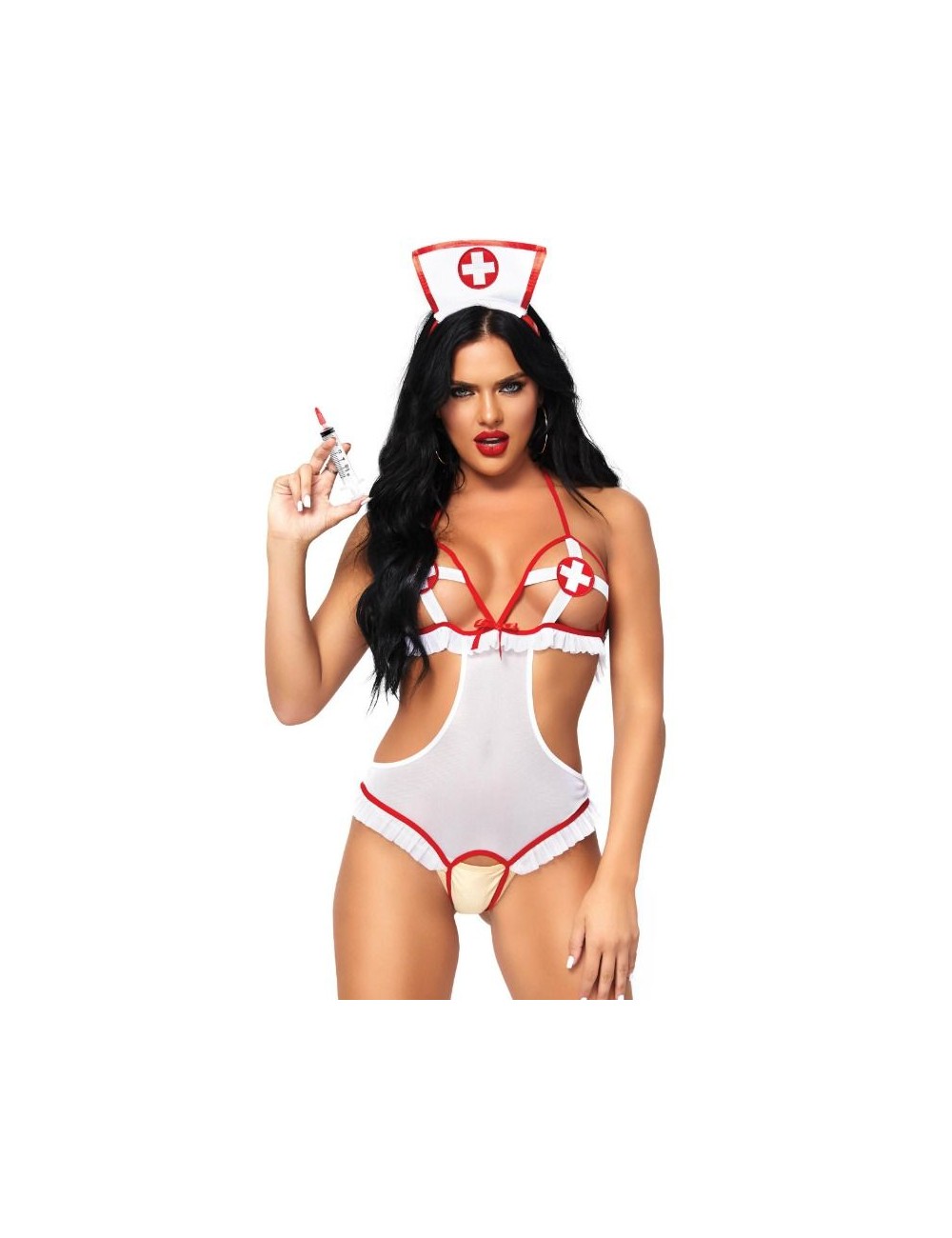 LEG AVENUE NURSE OPEN CROTHLESS TEDDY ONE SIZE