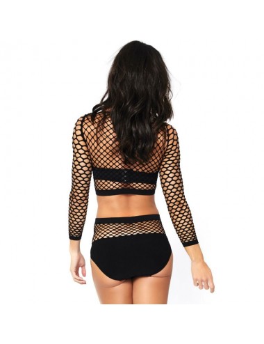 LEG AVENUE 2 PIECES SET NET LONG SLEEVED TOP AND HIGH WAISTED ONE SIZE
