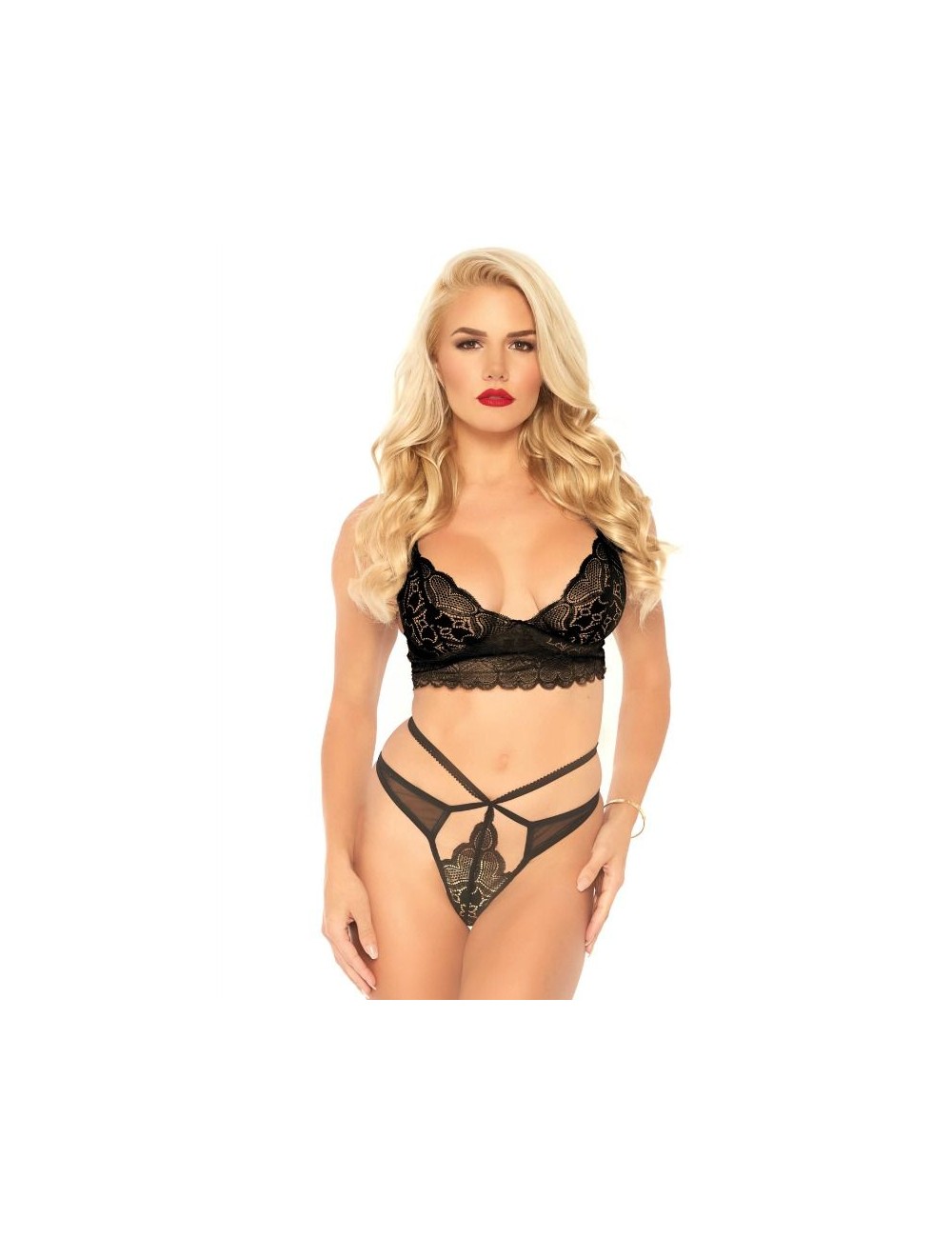 LEG AVENUE 2 PIECES SET STRAPPY CUT G STRING S/M