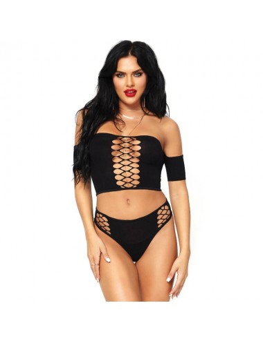 LEG AVENUE 2 PIECES SET OPAQUE CROP TOP AND THONG ONE SIZE