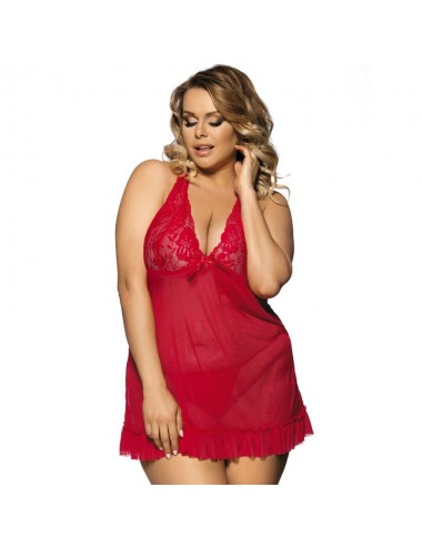 SUBBLIME QUEEN PLUS RED BABYDOLL FLORAL MOTIVS IN BREASTS
