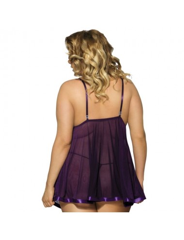 SUBBLIME QUEEN PLUS BABYDOLL WITH BOW AND SHINNY DETAILS  PURPLE
