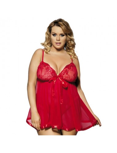 SUBBLIME QUEEN PLUS RED BABYDOLL WITH BOW AND SHINNY DETAILS