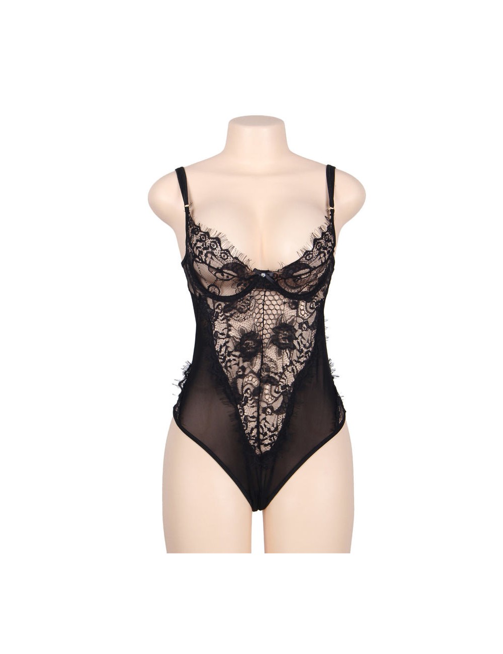 SUBBLIME QUEEN PLUS FLORAL LACE AND FRINGED BLACK TEDDY