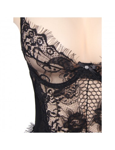 SUBBLIME QUEEN PLUS FLORAL LACE AND FRINGED BLACK TEDDY