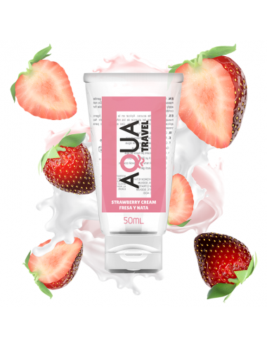 AQUA TRAVEL STRAWBERRY CREAM FLAVOUR WATERBASED LUBRICANT - 50 ML