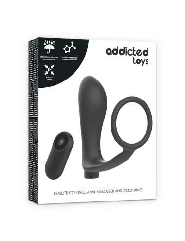 ADDICTED TOYS PENIS RING WITH REMOTE CONTROL ANAL PLUG BLACK RECHARGEABLE