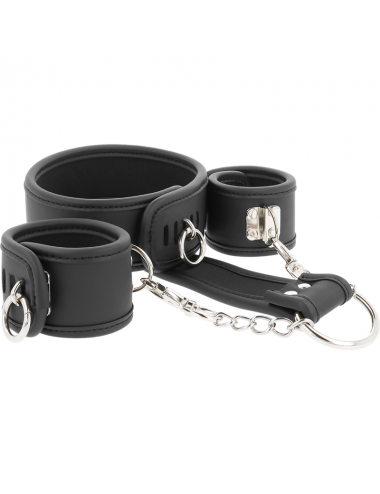 FETISH SUBMISSIVE LEATHER AND HANDCUFFS VEGAN LEATHER