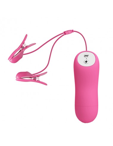 ROMANTIC WAVE VIBRATING AND ELETRIC SHOCK NIPPLE CLAMPS FUCHSIA