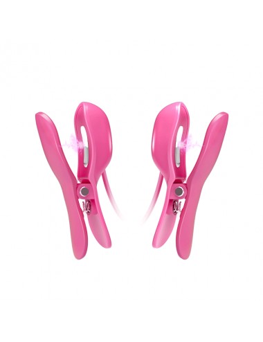 ROMANTIC WAVE VIBRATING AND ELETRIC SHOCK NIPPLE CLAMPS FUCHSIA