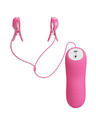 ROMANTIC WAVE VIBRATING AND ELETRIC SHOCK NIPPLE CLAMPS FUCHSIA