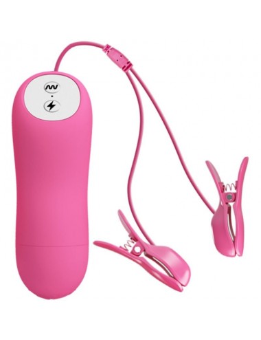 ROMANTIC WAVE VIBRATING AND ELETRIC SHOCK NIPPLE CLAMPS FUCHSIA