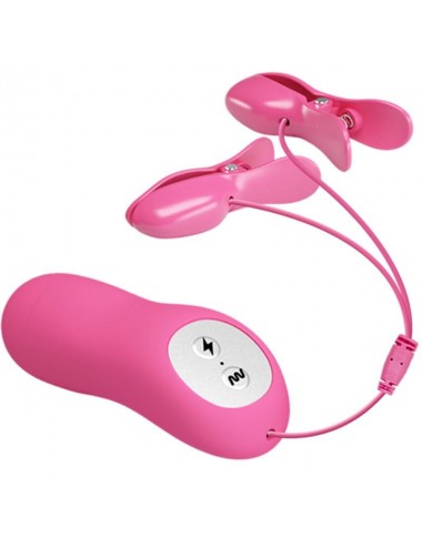 ROMANTIC WAVE VIBRATING AND ELETRIC SHOCK NIPPLE CLAMPS FUCHSIA