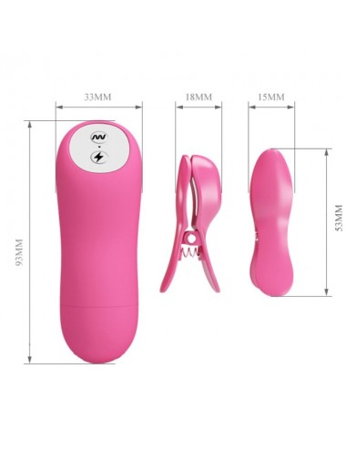 ROMANTIC WAVE VIBRATING AND ELETRIC SHOCK NIPPLE CLAMPS FUCHSIA