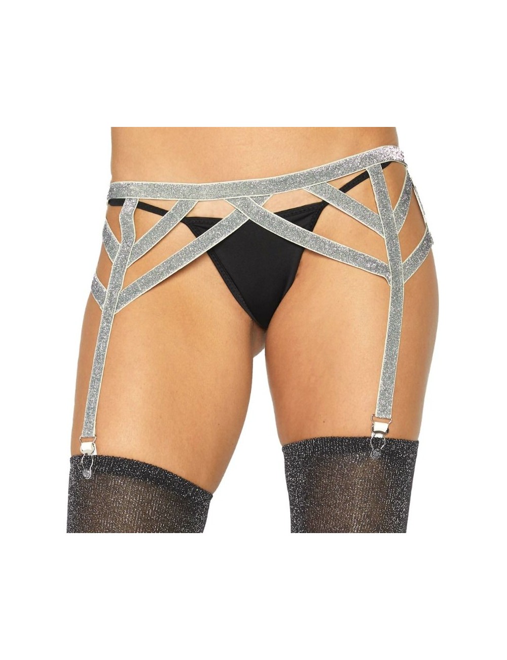 LEG AVENUE SILVER LUREX ELASTIC GARTER BELT ONE SIZE