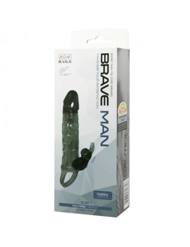BRAVE MAN PENIS COVER WITH RABBIT  BLACK 16.5 CM
