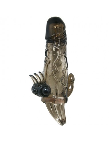BRAVE MAN PENIS COVER WITH CLIT AND ANAL STIMULATION DOUBLE BULLET BLACK 16.5 CM