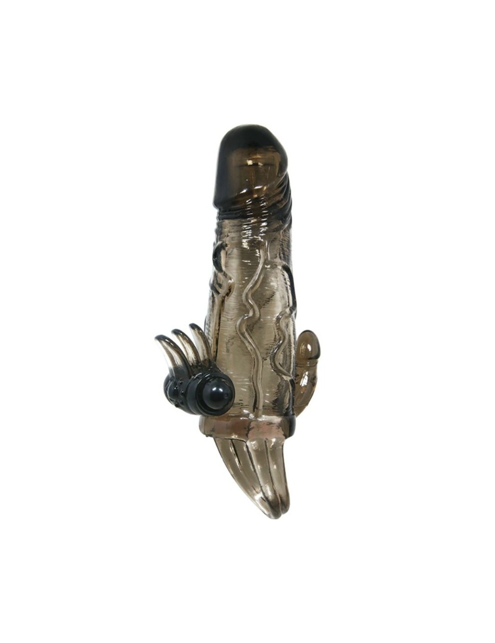 BRAVE MAN PENIS COVER WITH CLIT AND ANAL STIMULATION DOUBLE BULLET BLACK 16.5 CM
