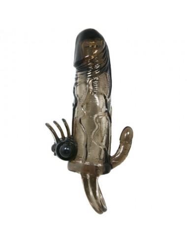 BRAVE MAN PENIS COVER WITH CLIT AND ANAL STIMULATION DOUBLE BULLET BLACK 16.5 CM