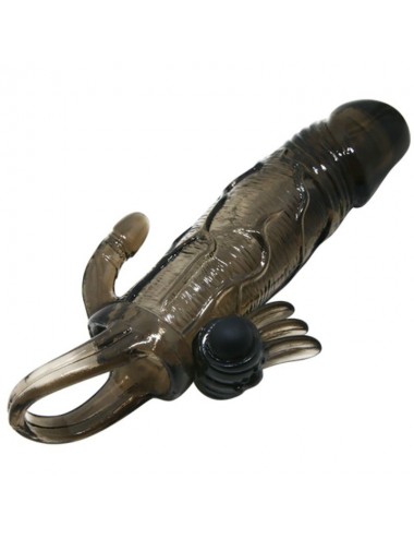 BRAVE MAN PENIS COVER WITH CLIT AND ANAL STIMULATION DOUBLE BULLET BLACK 16.5 CM