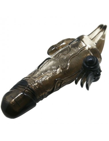 BRAVE MAN PENIS COVER WITH CLIT AND ANAL STIMULATION DOUBLE BULLET BLACK 16.5 CM