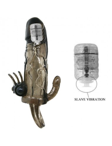 BRAVE MAN PENIS COVER WITH CLIT AND ANAL STIMULATION DOUBLE BULLET BLACK 16.5 CM