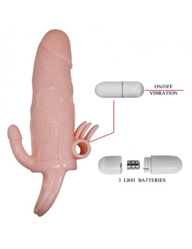 BRAVE MAN PENIS COVER WITH CLIT AND ANAL STIMULATION FLESH 16.5 CM